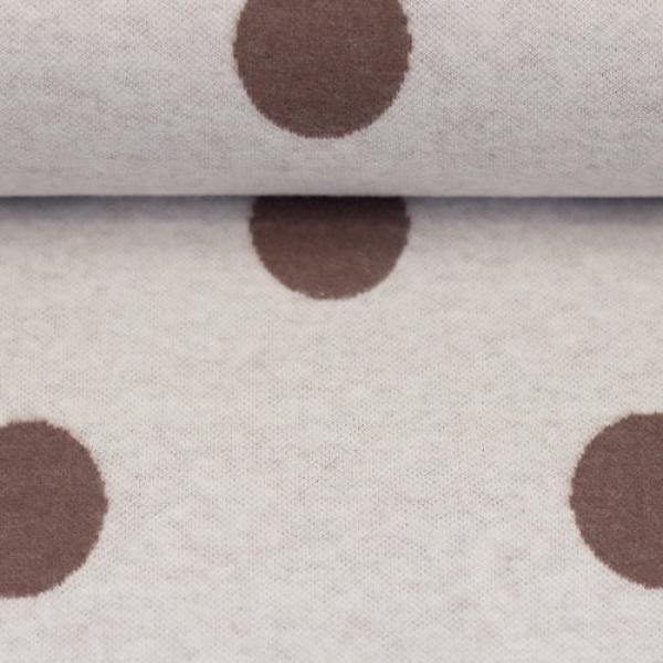Jacquard-Jersey Ottoman Emily mit braunen Punkten auf Naturweiß